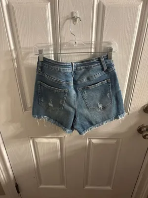 Vervet Blue Distressed Asymmetric Button Fly Denim Shorts Size M thumbnail 8