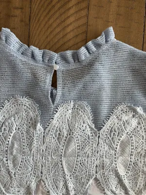 Lace Trim Short Sleeve Blouse Swing Crew Neck Ruffle Hem Blouse thumbnail 6