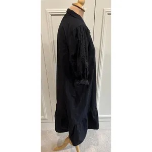 Brende Black Shift Dress Size Medium Eyelet Puff Sleeve‎ Minimalist Whimsigoth thumbnail 4
