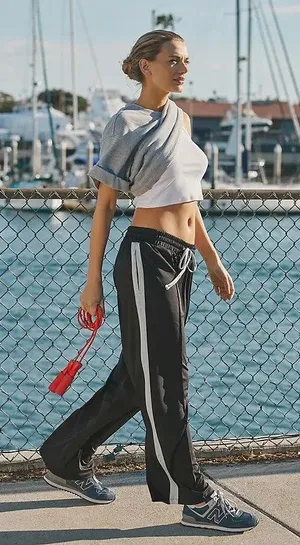 Daily Practice Anthropologie Side Stripe Track Pants XS Black Wide Leg Pull On thumbnail 1