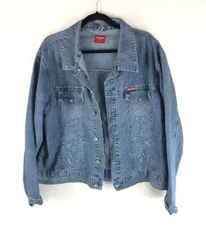Misswan Womens Denim Jacket Embroidered Butterflies Floral Vintage Y2K US L thumbnail 1