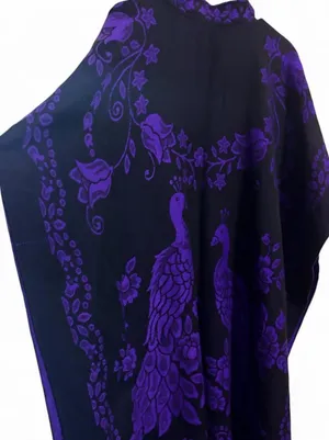 Artesanía San Martin Handmade Purple/black Peacock Print Poncho With Fringe. OS thumbnail 6
