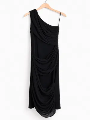NWT Alice + Olivia Cici Goddess One Shoulder Ruched Black Mini Dress XS thumbnail 3
