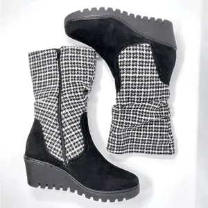 MUK LUKS Vermont Stowe Black White Houndstooth Mid Calf Slouch Wedge Boots 9.5 thumbnail 4