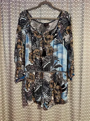 Hale Bob | Boho Tropical Floral Print Romper, Large thumbnail 2