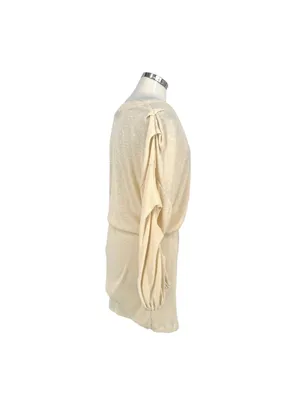 Free People Beach Bambi Mini Dress Ruched Sleeve V-Neck Ivory Cream Size Large thumbnail 4