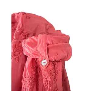 Karyn Seo Coral Embroidered Cotton Button Down Shirt Boho Medium thumbnail 3