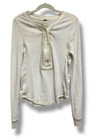 Free People Off White Textured Long Sleeve Henley Snap Button Top Womens XS‎ thumbnail 1