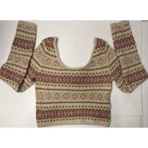 American Eagle AE Whoa So Soft Sz M Fair Isle Sweater Pink Cropped Boho Cozy New thumbnail 10