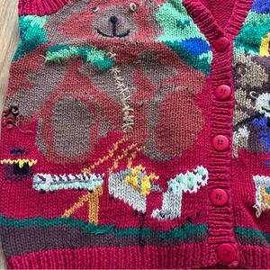 Vintage Handknit Lecomte Red Christmas Sweater Vest Women Size M Holiday thumbnail 5