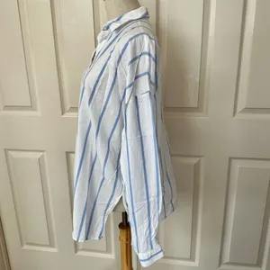 H & M blue and white striped long sleeved button down shirt thumbnail 6