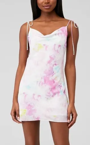 Revolve RESA Teenie Mini Dress Cotton Candy Tie Dye‎ XS Cowl Neck Tie Straps NEW thumbnail 1