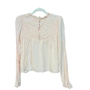 Free People Smocked in Time‎ Romantic Billowy Peach Pink Ethereal Top Sz Small thumbnail 4