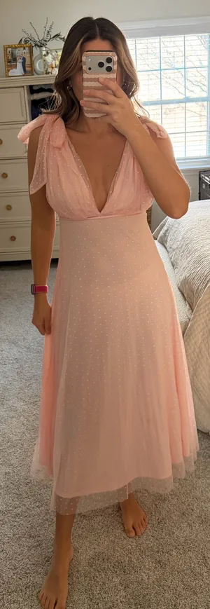 Boutique Pink v neck midi dress thumbnail 1