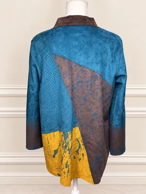 Vintage 90s Colorblock Faux Suede Wearable Art Blazer Jacket Blazer NWOT thumbnail 7