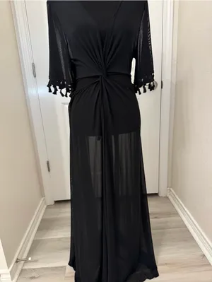 NWOT Black Knot-Front Sheer Maxi Swim Coverup thumbnail 6