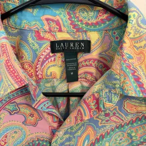 Lauren Ralph Lauren Women's Paisley Button Shirt Blouse Teal Pink Yellow Medium thumbnail 4