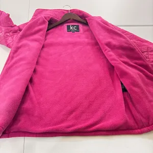 KC Collections Quilted‎ Pink Fleece Lined Jacket Women's M Full Zip Argyle flaw thumbnail 5