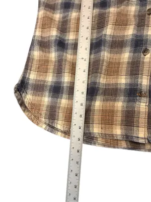 Carhartt Women’s L 12/14 Hooded Plaid Flannel Shirt Brown Blue Button Front thumbnail 13