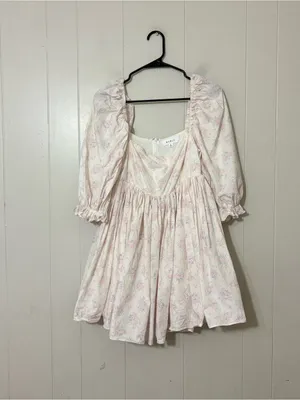 Mabel Floral Puff Sleeve Square Neck Mini Dress White Pink Cottagecore S thumbnail 2