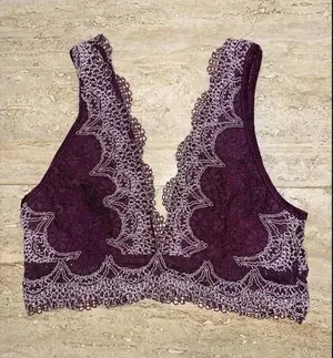 Victoria's Secret All Over Crochet Lace Deep V-Neck Bralette Burgundy & White‎ M thumbnail 1