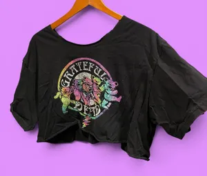 Grateful Dead dancing rainbow bears oversized festival distressed crop t-shirt thumbnail 1
