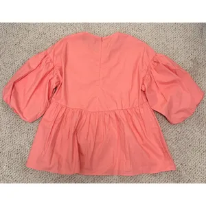 Pomander Place Coral Peplum Babydoll Top Balloon Sleeve Cotton XS‎ Tuckernuck thumbnail 9