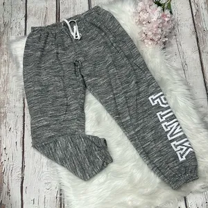 PINK Victoria's Secret Gray Joggers With White Pink Lettering thumbnail 1