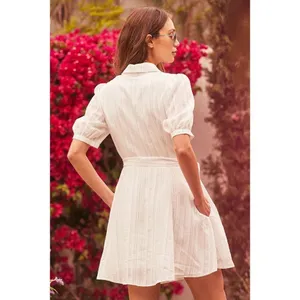✨Delightful Moments White Striped Puff Sleeve Button-Up Dress Lulus✨ thumbnail 5