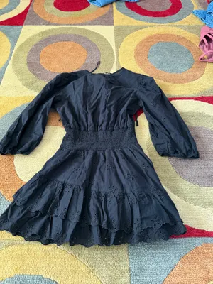 Zara Women Black Very Mini Short 3/4 Sleeve Ruffle Dress Eyelet Women’s Medium thumbnail 4
