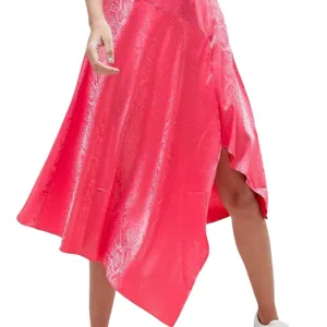 New ASOS Design Women's 6 Small Pink Asymmetrical Hem Midi A Line Skirt Snake‎ thumbnail 3