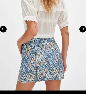 Free People Mini Skirt Quilted Darla Sz X-Small baby blue Floral Pockets Boho cottage core thumbnail 2