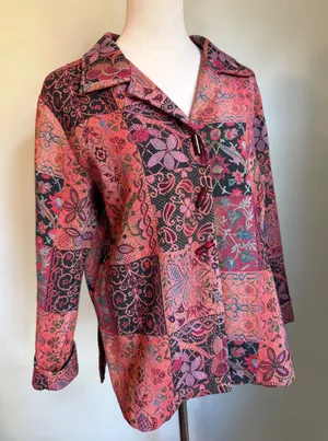Boho Patchwork Tapestry Jacket Red Pink Floral Paisley whimsi dqinty VTG Blazer thumbnail 1