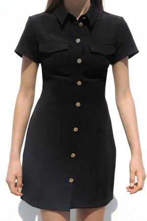 Zara dress Elegant Black Button-Down collared business office casual Dress thumbnail 11