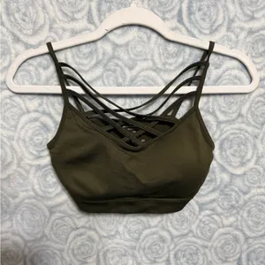 Zenana Olive Green Women Comfort Seamless Crisscross Front Strappy Bralette. thumbnail 5