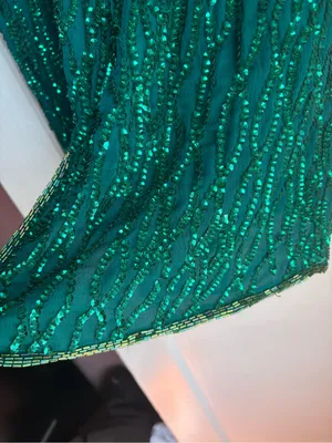 Vintage Laurence Kazar Emerald Green Silk Beaded Sequin Cocktail Dress Large thumbnail 7