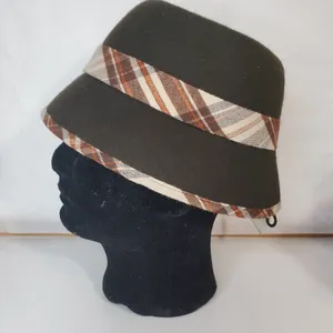 COLOMBINO Wool Plaid Belted Bucket Hat Brown thumbnail 4