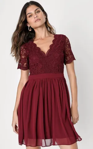 Lulus Angel in Disguise Burgundy Lace Skater Dress Size‎ Large thumbnail 1