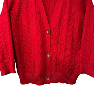 Red Cable Knit Cardigan Sweater Traditional Button Front Preppy Holiday Cyrus XL thumbnail 3