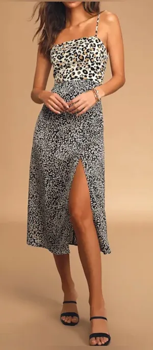Lulus Women’s Being Bold Leopard Print Satin Midi Slip Dress Size Small thumbnail 1