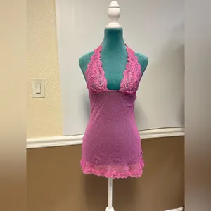 Vintage Victoria’s Secret Teddy‎ M bubblegum Pink Sheer Lace Babydoll Lingerie thumbnail 3