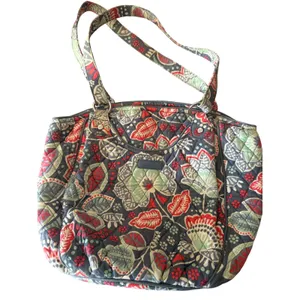 Vera Bradley Y2k Quilted Cotton Shoulder Bag Grey Red Floral Paisley Zip‎ Tote thumbnail 1