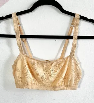 Aerie Lace Floral‎ Bralette Dainty Coquette Cottagecore Fairy Beige Small thumbnail 1