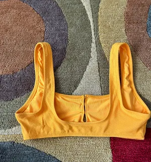 Aerie Like-New Mustard Yellow Wide Strap Scoop Button Bikini Top Swim Size Small thumbnail 4