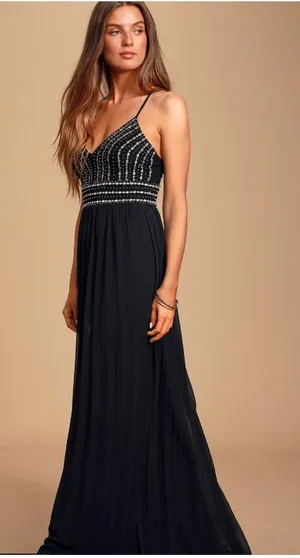 Lulu's Women's Black Beaded Full Length Maxi Dress Size XS thumbnail 1