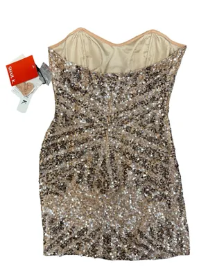 Shail K Strapless Sequined Bodycon Mini Dress Blush Beige Silver 10 NEW NWT thumbnail 2