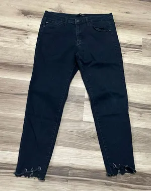 Kancan stretchy black metal ring moto13/30 raw hem jeans thumbnail 1