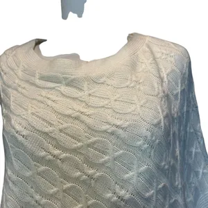 Cable Knit Poncho Cape NWT Kim Rogers Curvy Ivory 1X Sleeveless Boho Y2K Casual thumbnail 3