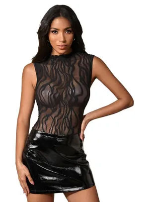 NWT Black Sheer Lace Mock Neck Bodysuit XS‎ thumbnail 1