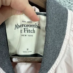 Abercrombie & Fitch Bomber Jacket Women Medium Pink Grey Zip Utility Flight Coat thumbnail 2